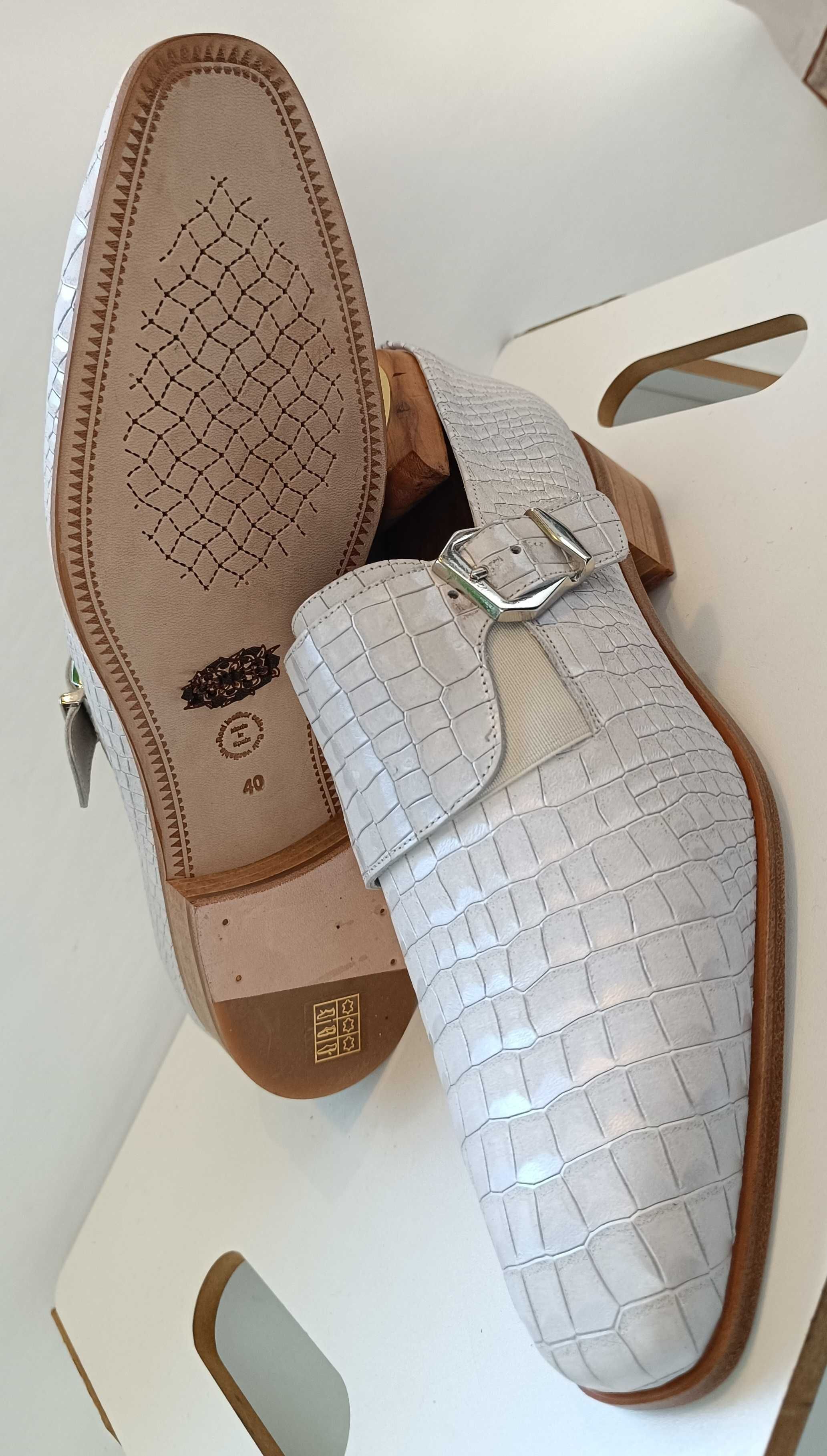 Pantofi monk 39.5 40 de lux realizati manual PERINI Ascot NOI aligator