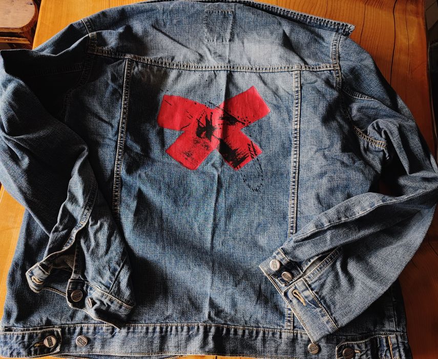 Мъжки винтидж оригинални маркови дънкови якета графити надписи М L Xl