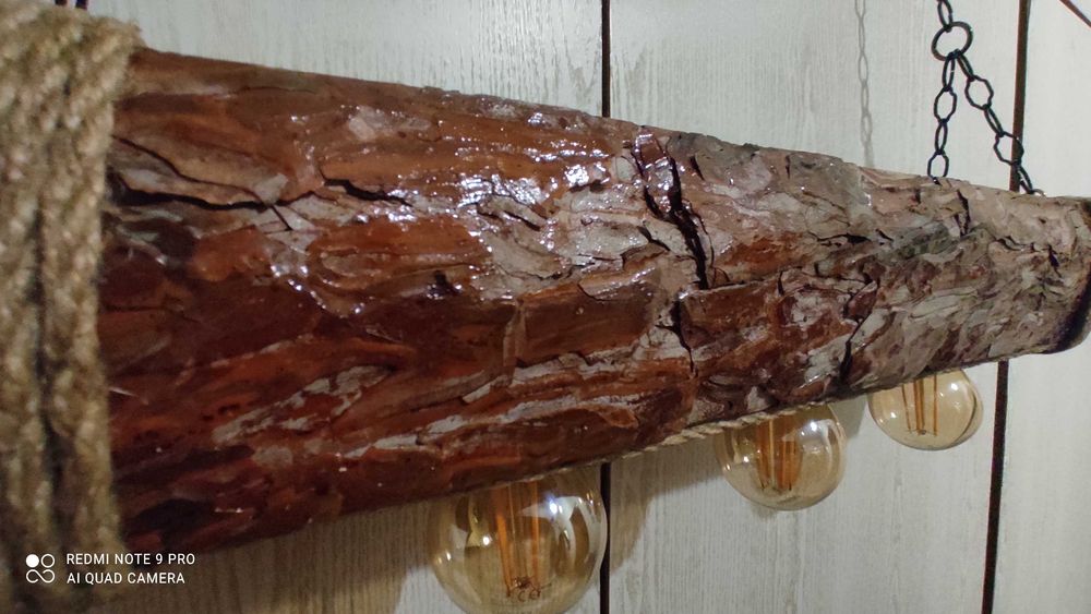 Уникален Дървен полилей с БОРОВА кора, ръчна изработка последна бройка