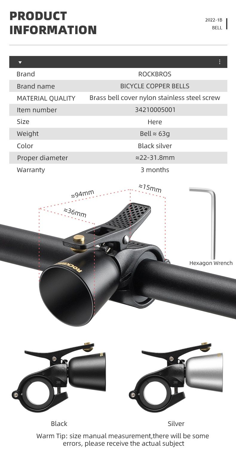 Sonerie aluminiu Rockbros claxon puternică clara bicicleta trotineta