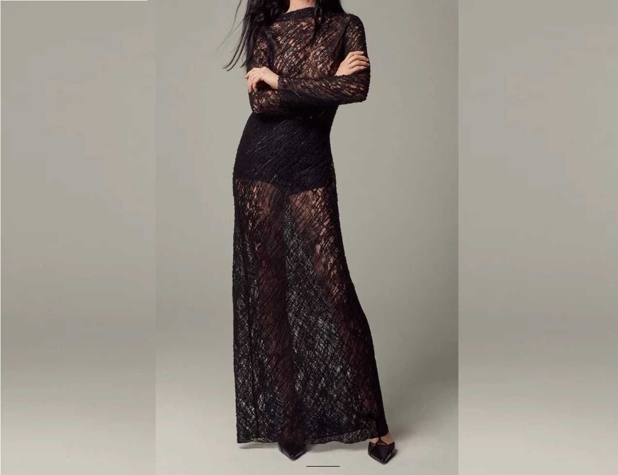 Zara Rochie maxi cu paiete și mărgele dantela spate gol