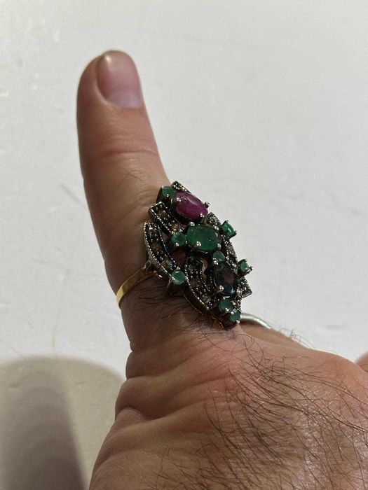 INEL AUR 14K + ARGINT + Diamante + Smaralde + Rubin + Safir - Vintage