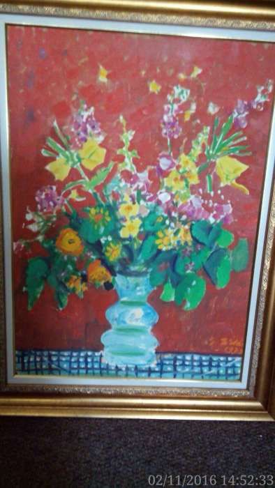Gheorghe Zidaru (1923-1993),"Vas cu flori"ulei/pfl,tablou eval.Goldart