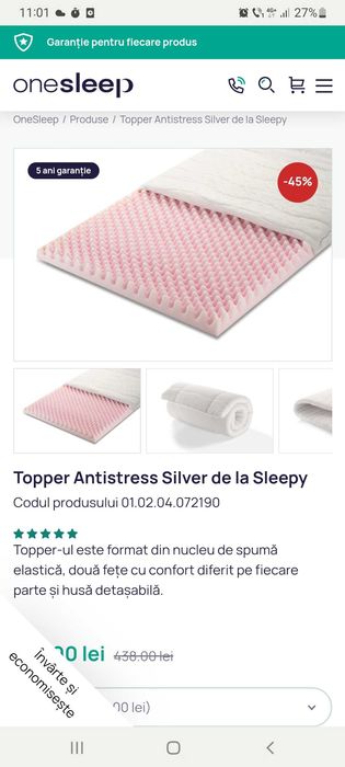 Topper ortopedic pentru pat, aprox 200cm/200cm