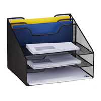 Suport pentru documente cu 5 compartimente, plasa metalica, A4, negru