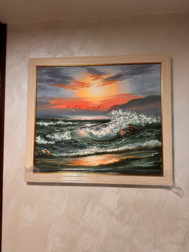 Картина, море, залез