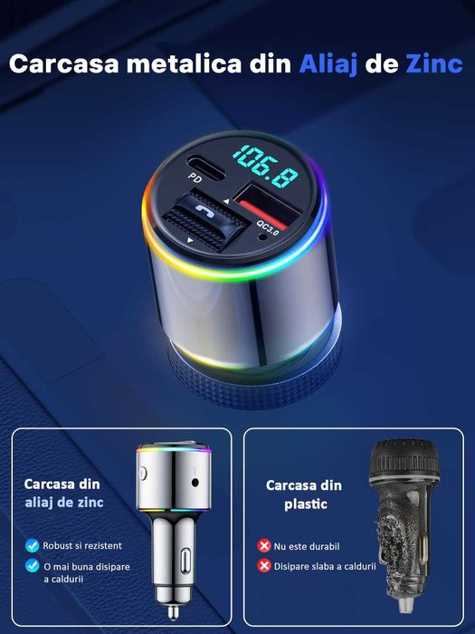 Modulator FM auto Bluetooth 5.1 ,2 porturi, incarcare fast charger