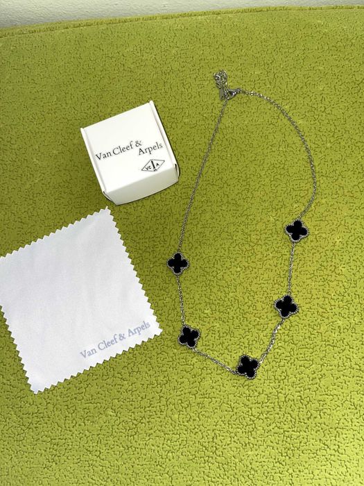 Van cleef колие черно неръждаема стомана детелина ван клиф