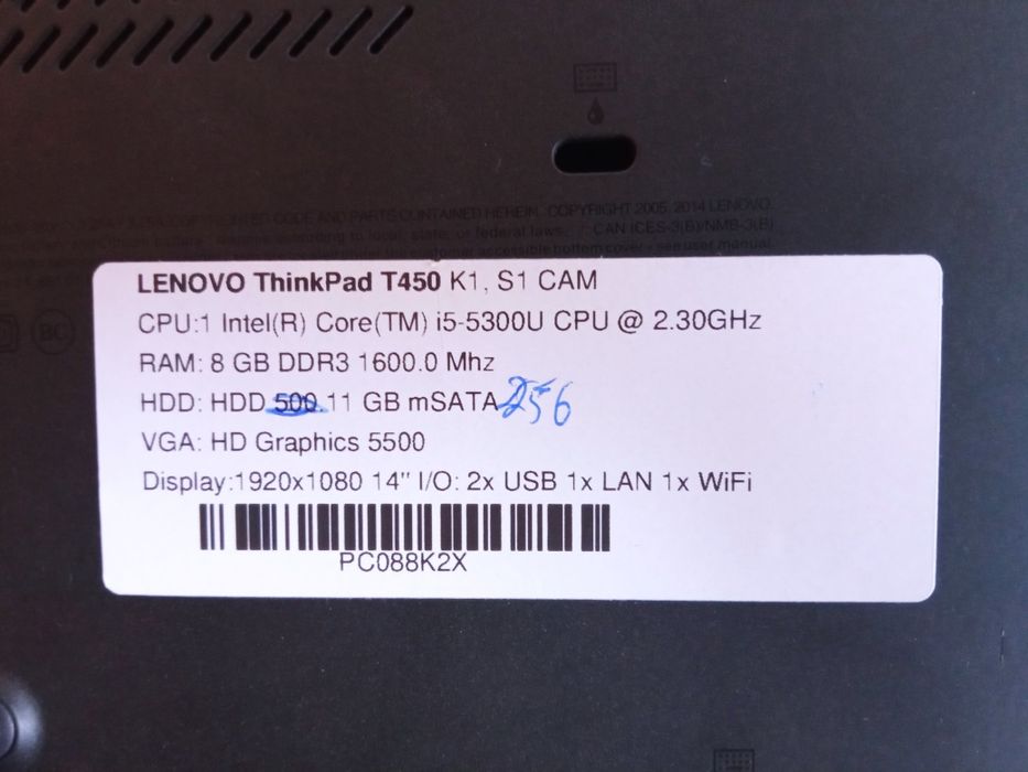 Лаптоп Lenovo ThinkPad T450 Intel Core i5-5300U