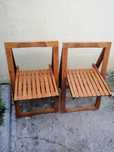 Set 2 scaune din stejar pliante, 2 scaune lemn vintage , taburet