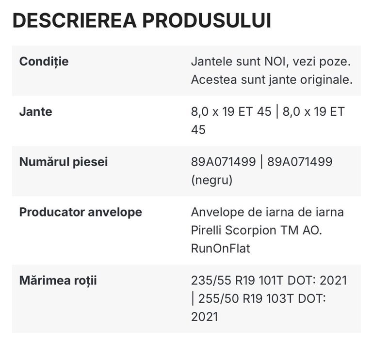 Jante cu anvelope de iarna