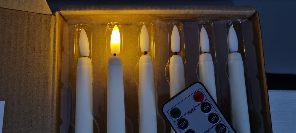 Set 6 lumanari albe cu led efect de flacara + telecomanda