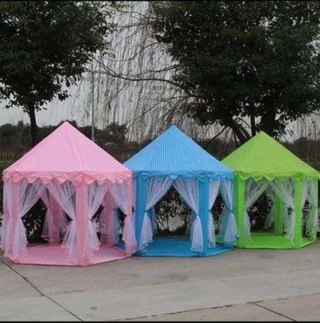 Детска палатка, шатра със завеси в розово,зелено и синьо