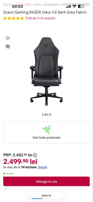 Scaun Gaming Razer Iskur V2 — Premium