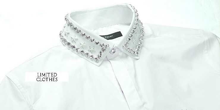 WHITE STARS AND CRYSTAL BEADS Мъжка Риза с Кристали и Звезди size XS