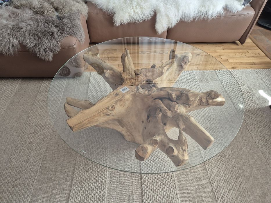 Masa cafea leaving lemn masiv buturuga cioata cu sticla securizata