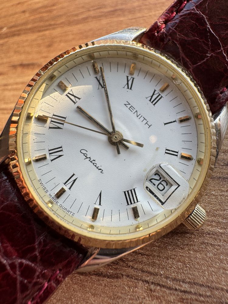 Zenith Captain quartz bezel fluted din aur 14 k