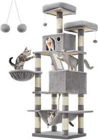 Ansamblu de joaca pentru pisici, FEANDREA, 55 x 45 x 168 cm, gri