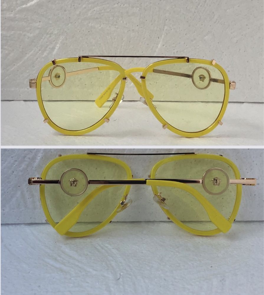 Versace Мъжки прозрачни  слънчеви очила авиатор черни жълти VE 2232