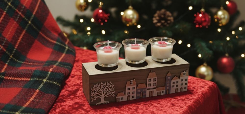 Lumânări parfumate din ceara soia pe suport de lemn