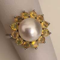 inel argint 925 cu perla alba si opale