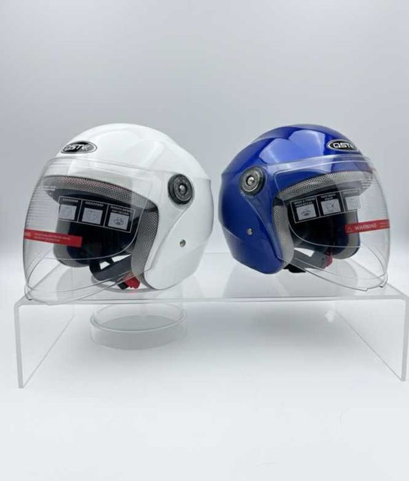 Casti Moto / Scuter Tip Jet QST- Alb & Albastru Lucios