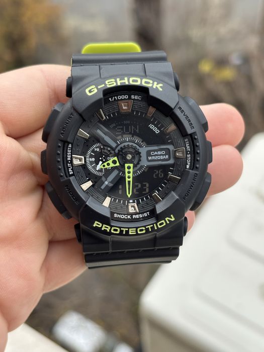 Ceas G-Shock barbatesc sport GA110, Negru-Verde, cutie metalica