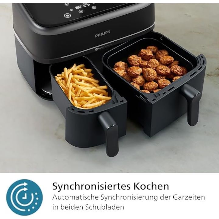 Фритюрник Philips Dual Basket серия 3000, 9 л,2 чекмеджета. С гаранция