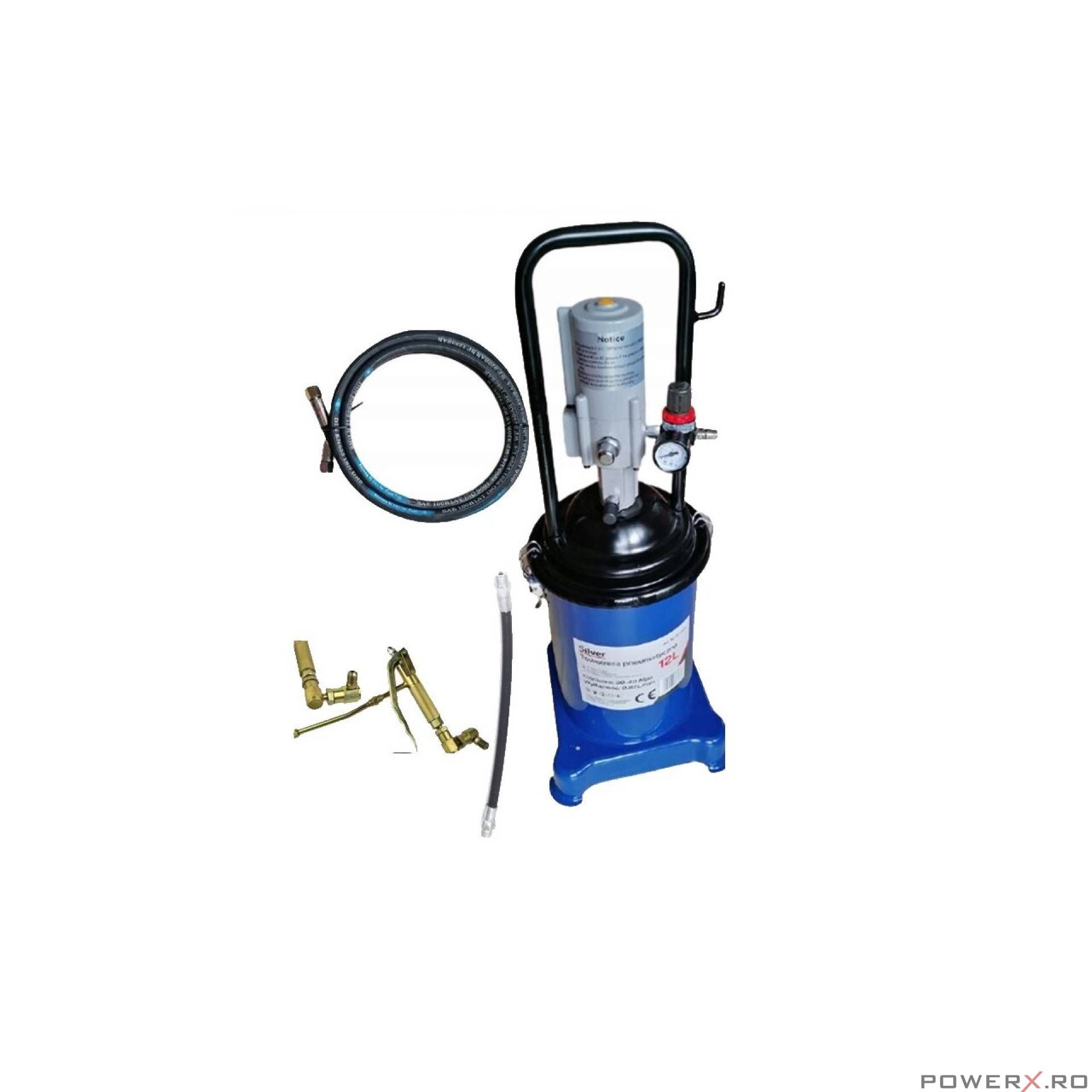 Gresor pneumaric 12 litri, pompa pneumatica pentru gresat, Silver