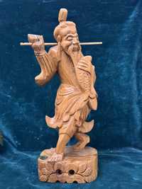 Statueta pescar Asia. Sculptura lemn de teck (teak). Thailanda.