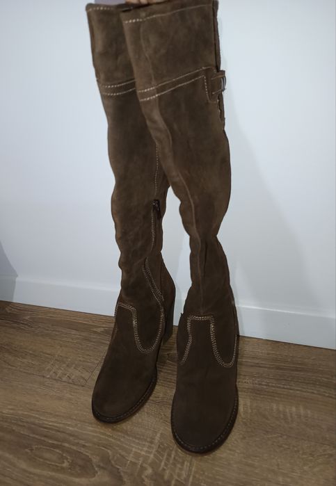 Cizme damă, piele întoarsă, maro 36