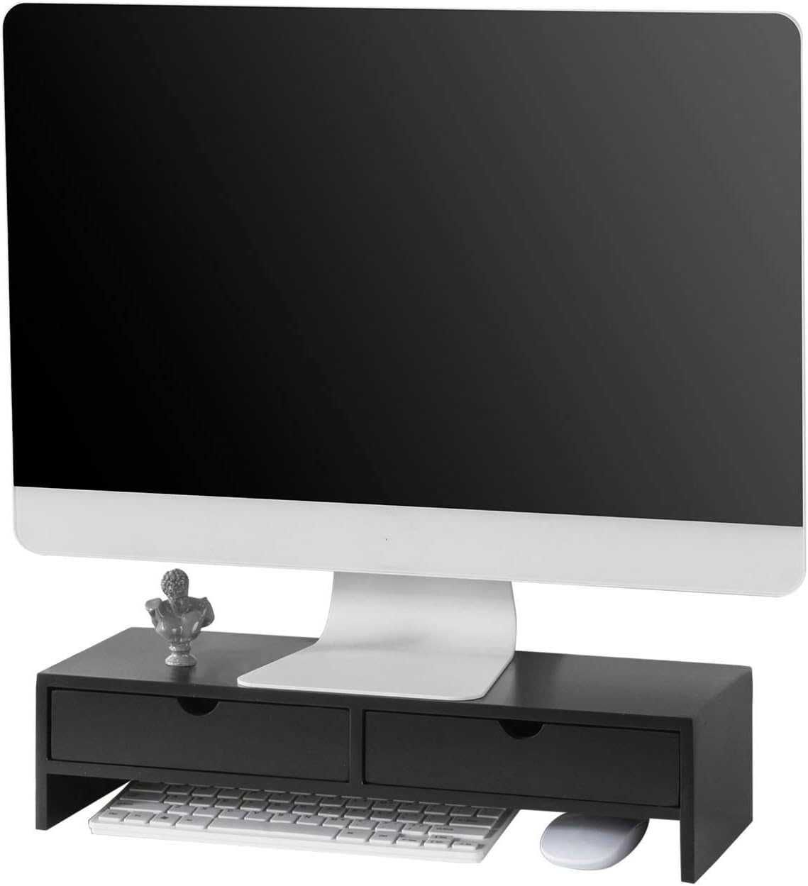 Suport de monitor pentru birou cu  sertare de depozitare ,  MDF, negru