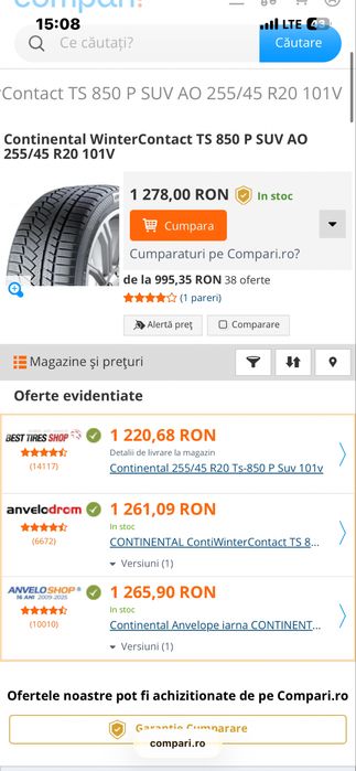 255/45R20 101V  Continental 2021 iarna perfecta stare