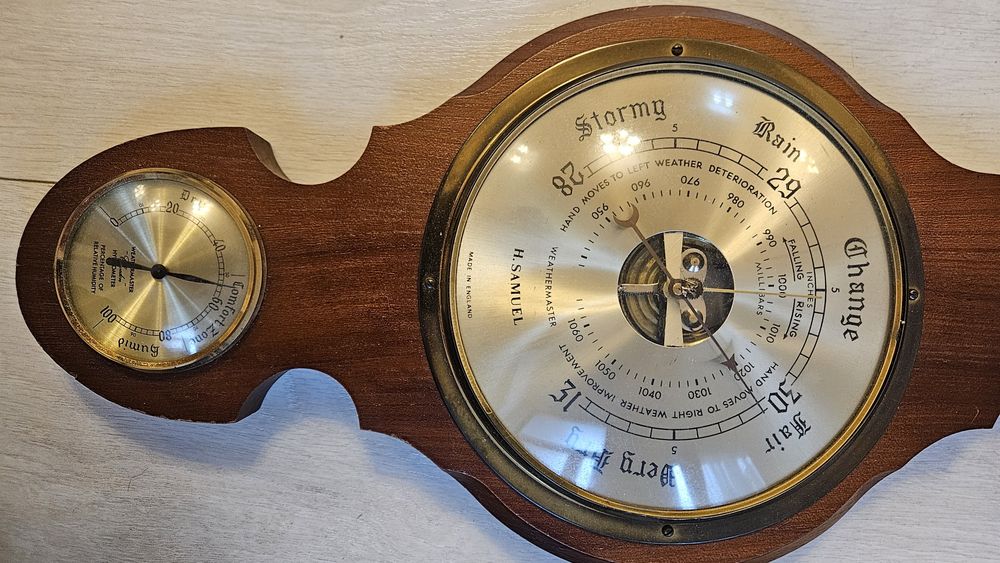 Termometru barometru higrometru vintage lemn masiv
