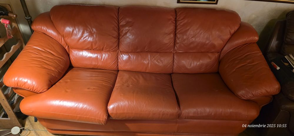 Canapea piele naturală 3 locuri extensibilă