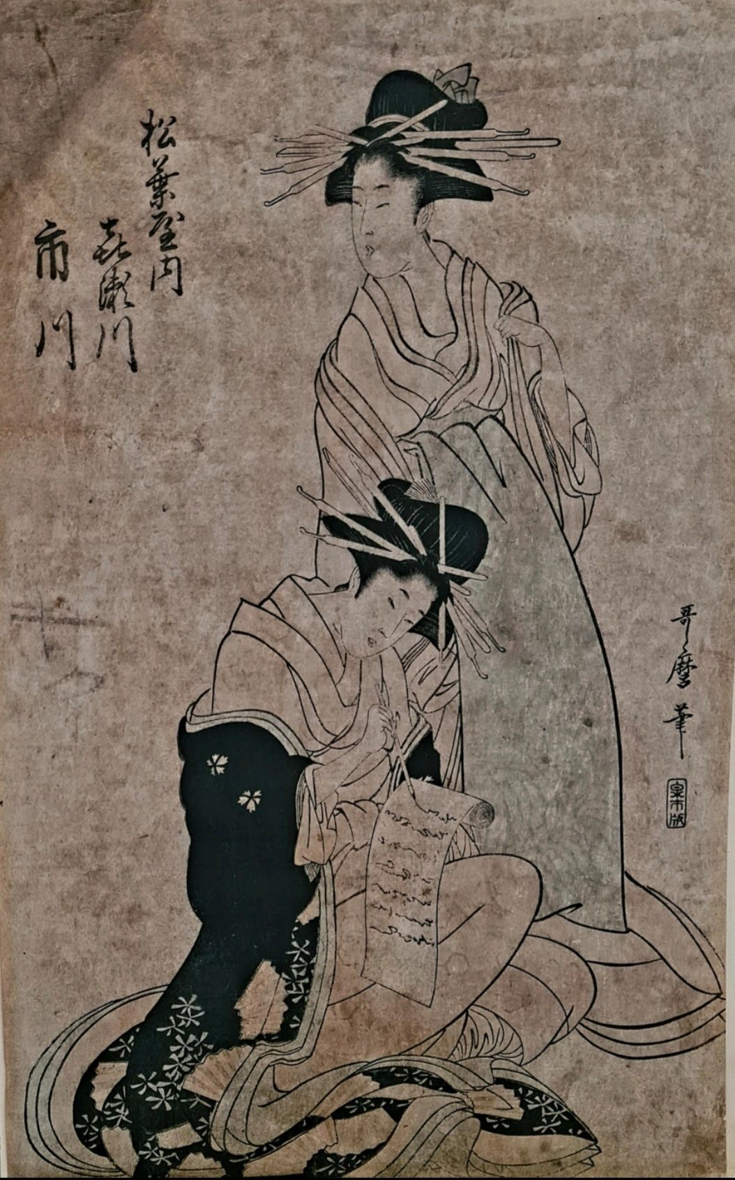 Яапонски печат на дървени блокчета 1800г, красота от 19-ти век.