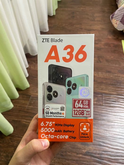 Продаю Новый, нераспакованный ZTE Blade A36, 64Гб ПЗУ + 12Гб ОЗУ