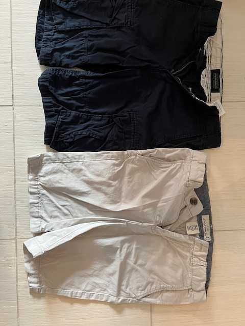 2 perechi pantaloni 3/4(crem+albastru)-cargo, H&M, 134 cm, 8-9 ani