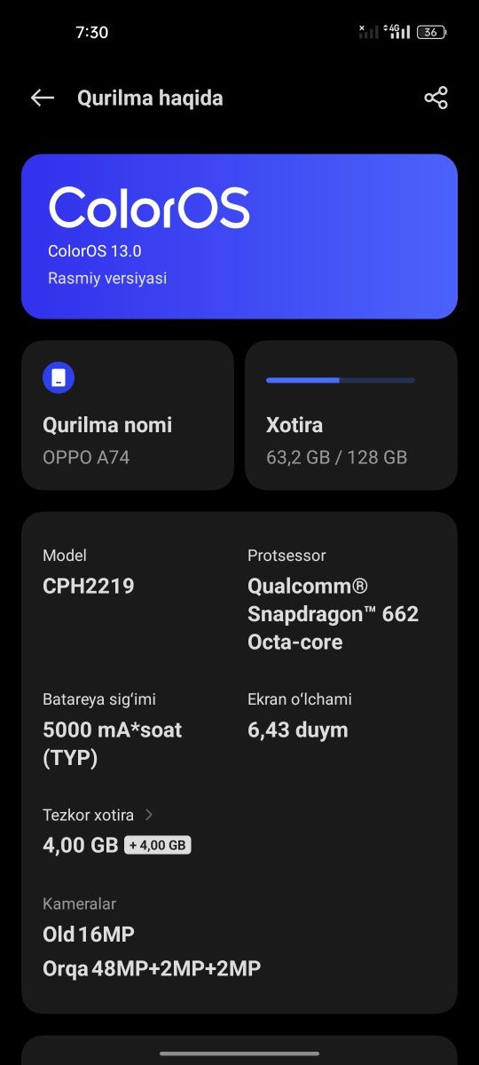 OPPO A 74 Rossiyadan opkelingan karopkasi rassiyada qolgan