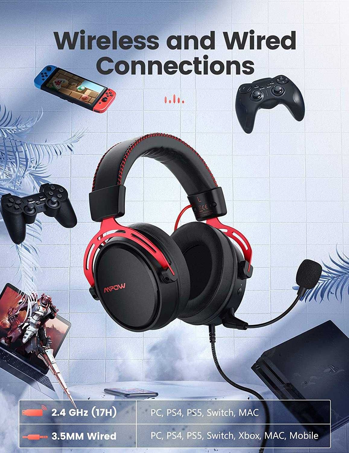 MPOW 2.4GHz Wireless Gaming Headset-безжични геймърски слушалки