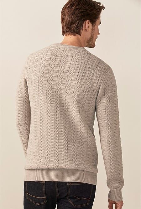 100% вълна Trenery Crew Neck Stitch Knit мъжки пуловер - L-M