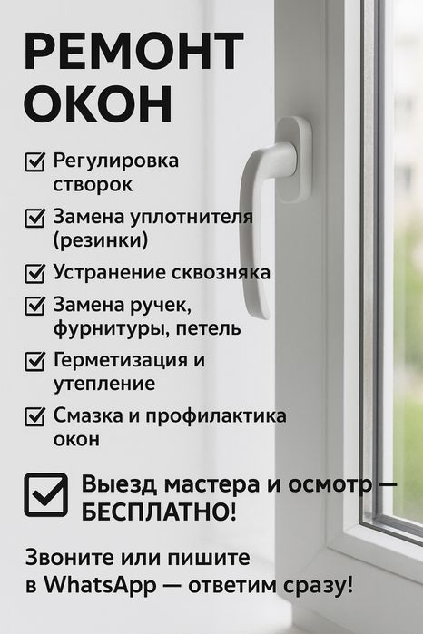 Ремонт окон Регулировка створок и фурнитуры