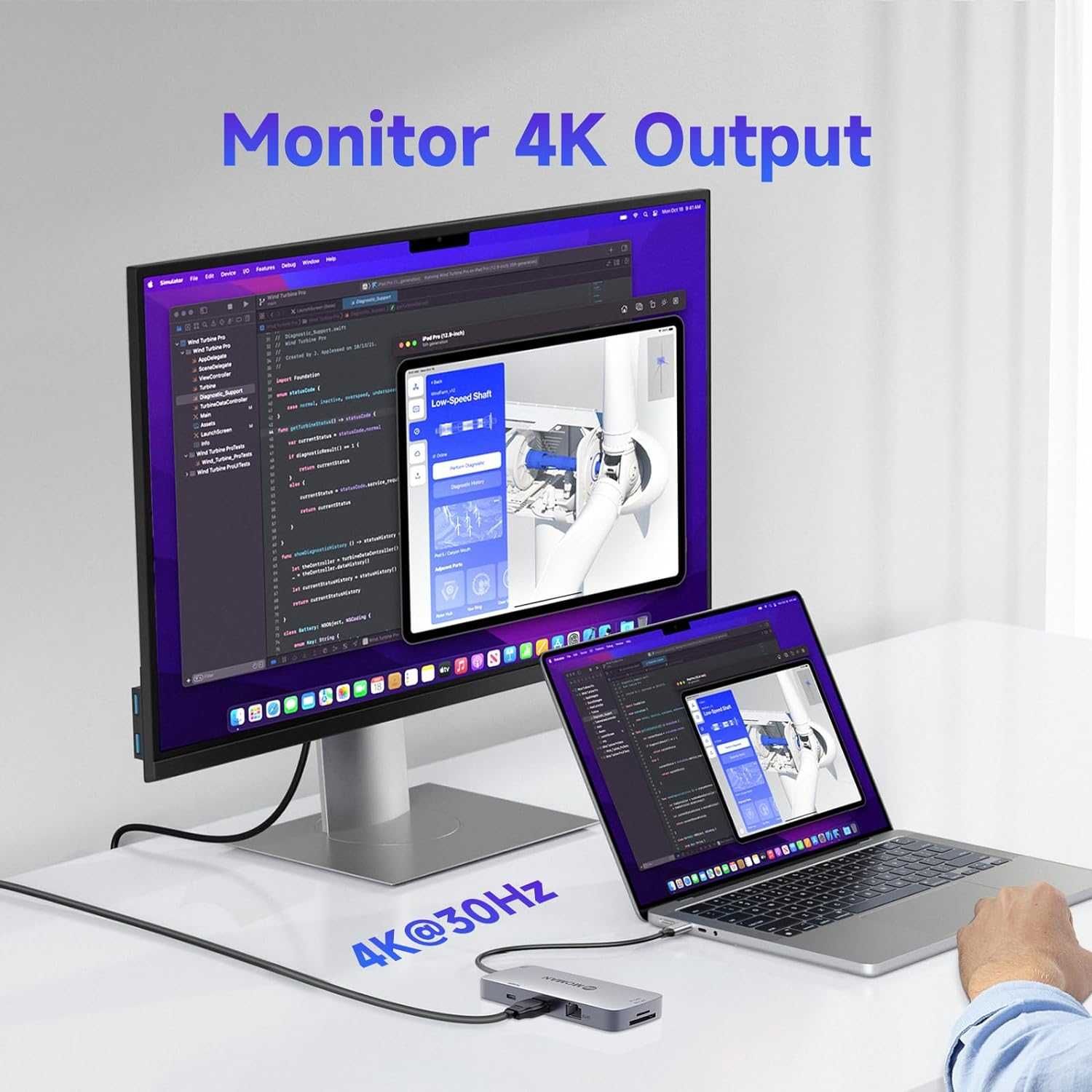 USB C адаптер с 4K HD изход, 3 USB 3.0 порта, SD/TF четец на карти