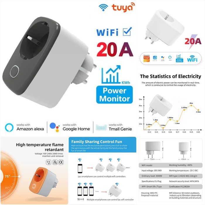 Wi-Fi Smart Plug 20A — Uyingizni to‘liq AQILLI boshqaruvga o‘tkazing!