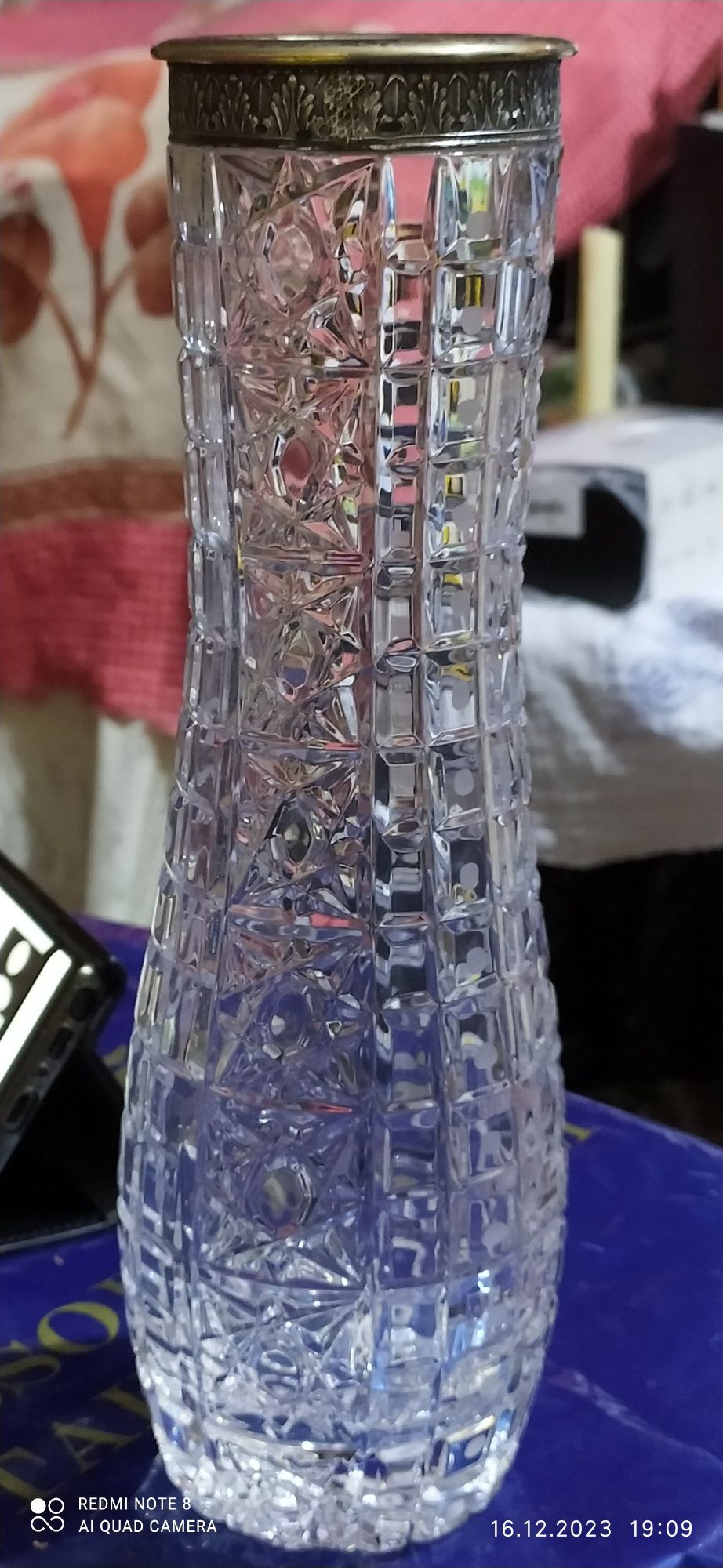 Хрустальная ваза серебро