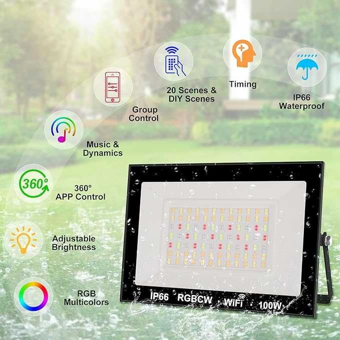 Projector LED RGB Bluetooth,WiFi T-SUNUS în aer liber 100 W