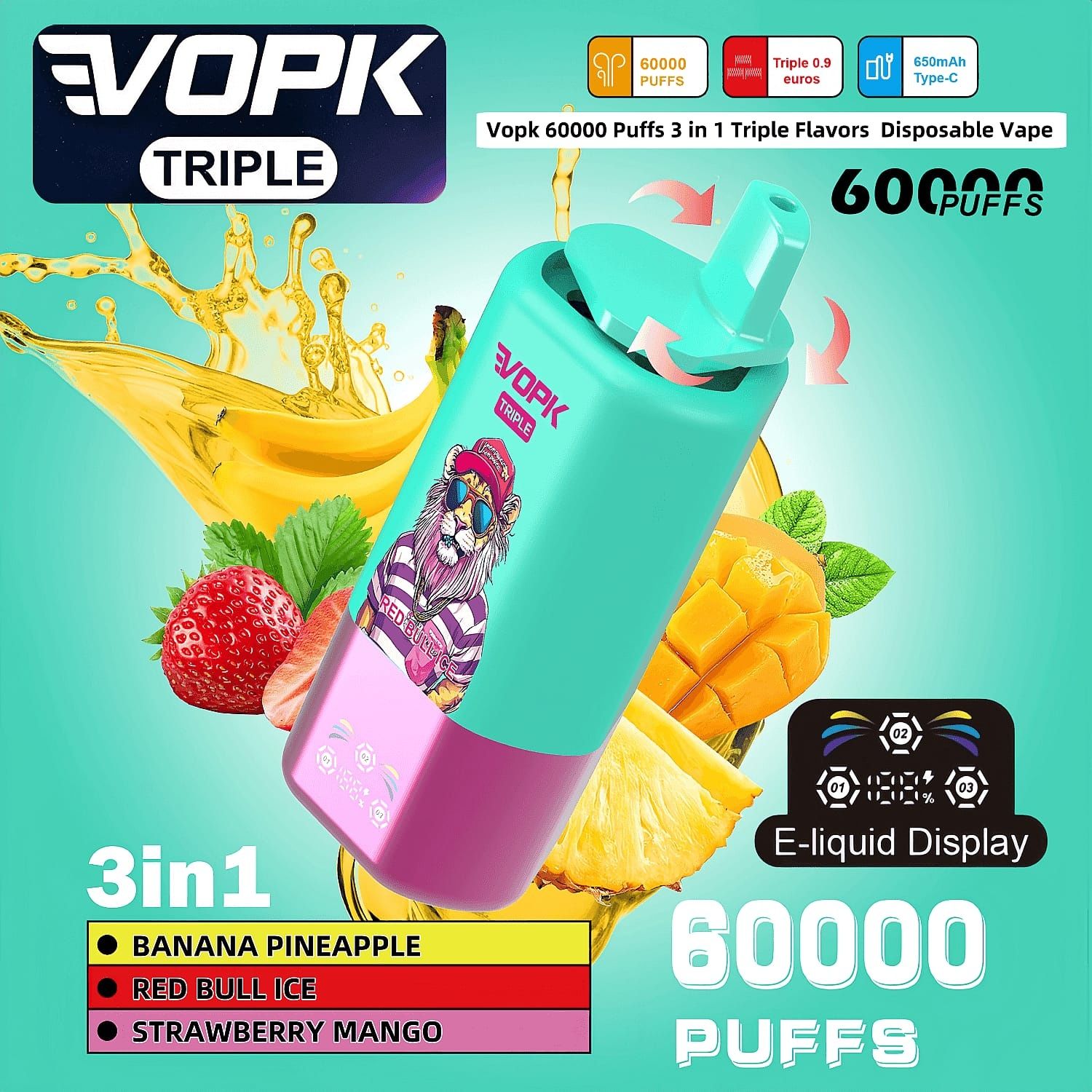 Vape Vopk 60.000 puffs 3 arome Display Reincarcabil