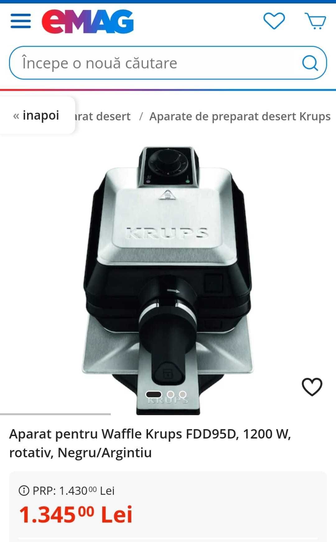 Aparat profesional pentru Waffles Krups FDD95D, 1200 W, rotativ