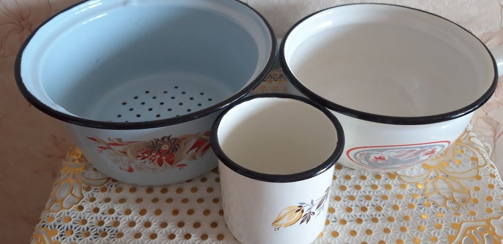 Набор эмалированный дуршлаг, чашка, ковш, бидон на 3л