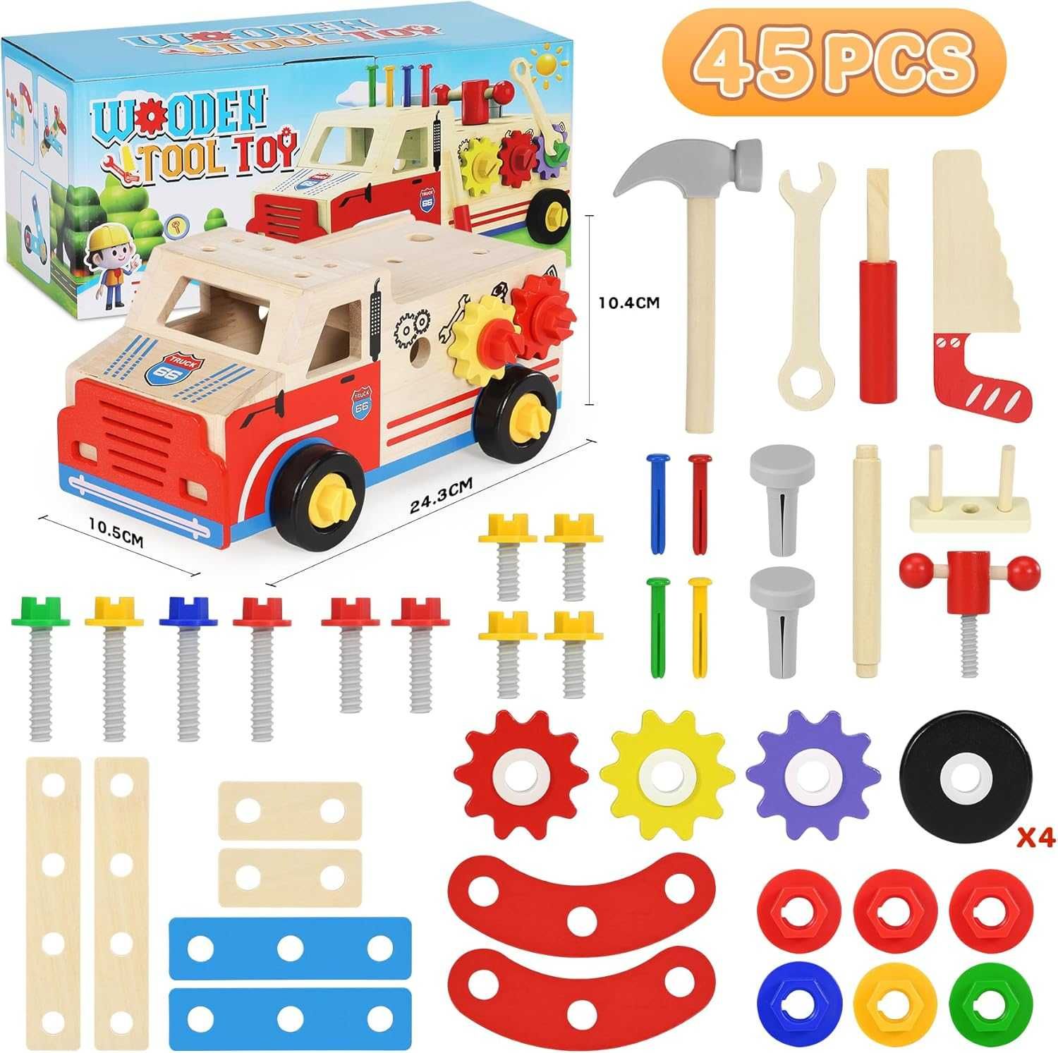 Ophy Wooden Toys Детски комплект за игра с инструменти - 45 части